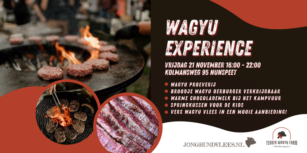 Wagyu PROEVERIJ bRoodje Wagyu Oerburger verkrijgbaar warme chocolademelk bij het kampvuur springkussen voor de kids vers Wagyu vlees in een mooie aanbieding! .png